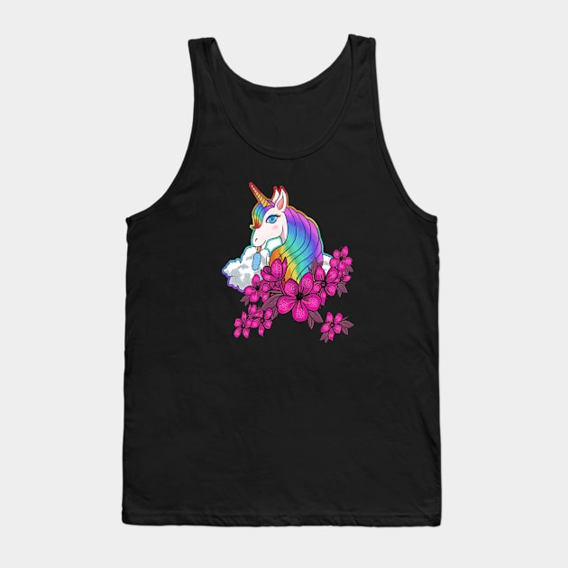 Cute Unicorn Flower Tank Top by JeffDesign